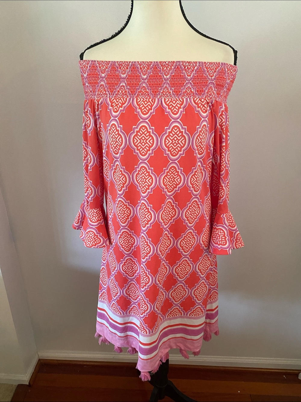 Cabana life geo off the shoulder with tassel details size small